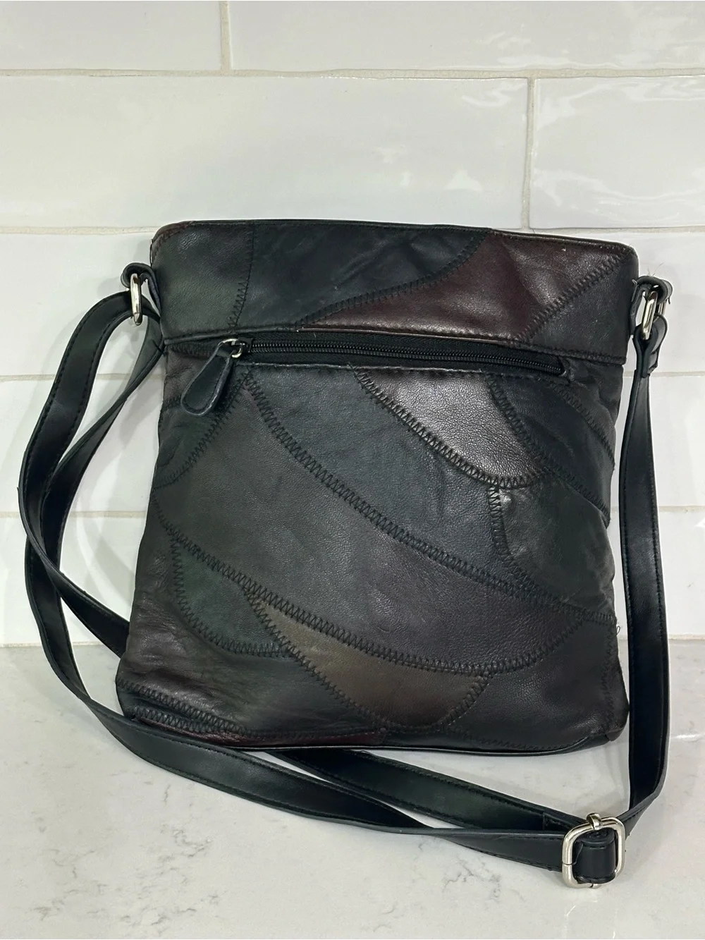 Jaclyn Smith Black Patchwork Leather Crossbody